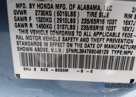 2008 Honda Odyssey Ex из США, поврежденный, VIN 5FNRL38478B048129